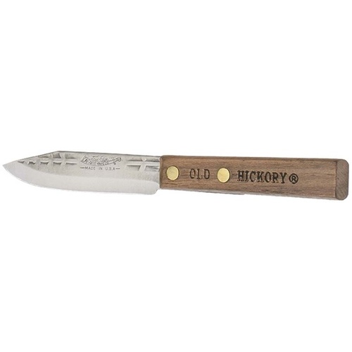 OLD HICKORY O7070 Paring Knife, Carbon Steel Blade, Hardwood Handle, Brown Handle, Flat Bevel Blade Brushed Nickel