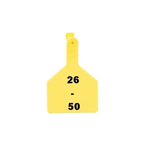 Z Tags 700-2500-573 Z Tags 1-PC Pre-Numbered Laser Print Cow Tags, Numbers from 26 - 50, Yellow