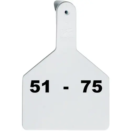 Z Tags 700-2500-704 Z Tags 1-PC Pre-Numbered Laser Print Cow Tags, Numbers from 51 - 75, White