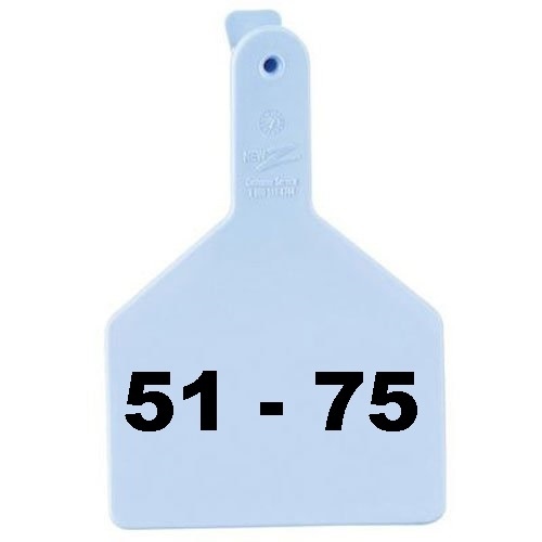 Z Tags 700-2500-609 Z Tags 1-PC Pre-Numbered Laser Print Cow Tags, Numbers from 51 - 75, Blue