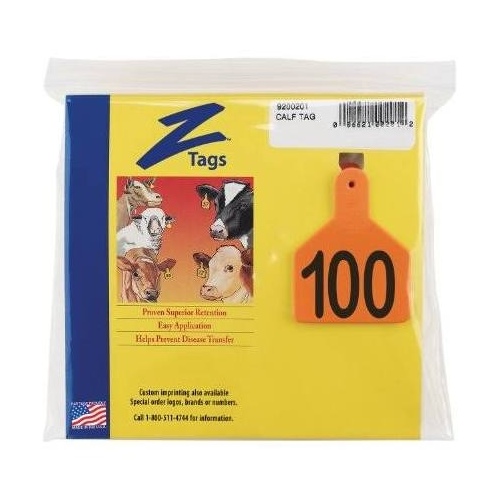 Z Tags 22712279 Z Tags 1-PC Pre-Numbered Laser Print Calf Tags, Numbers from 76 - 100, Orange