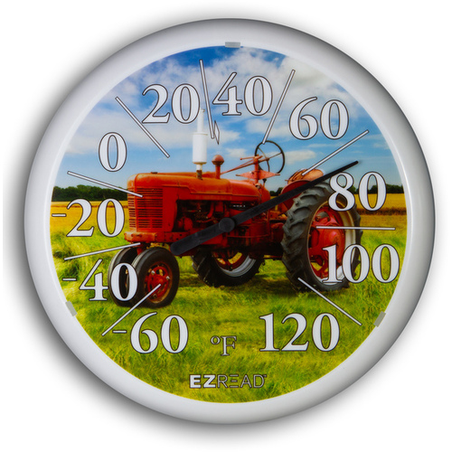 HEADWIND CONSUMER PRODUCTS 840-1234 Thermometer Indoor/Outdoor Dial 13.25" Red Tractor