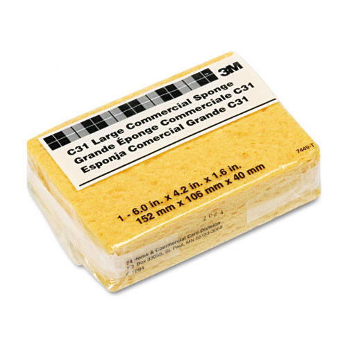 3M 7456-T Commercial Sponge, 7-1/2 in L, 4-3/8 in W, 2.06 mil Thick, Cellulose, Yellow