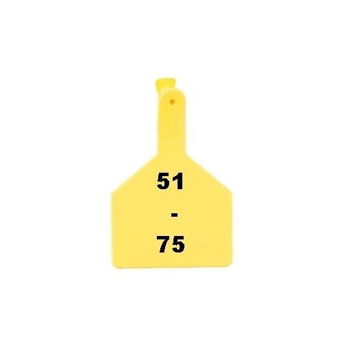 Z Tags 700-2500-700 Z Tags 1-PC Pre-Numbered Laser Print Cow Tags, Numbers from 51 - 75, Yellow