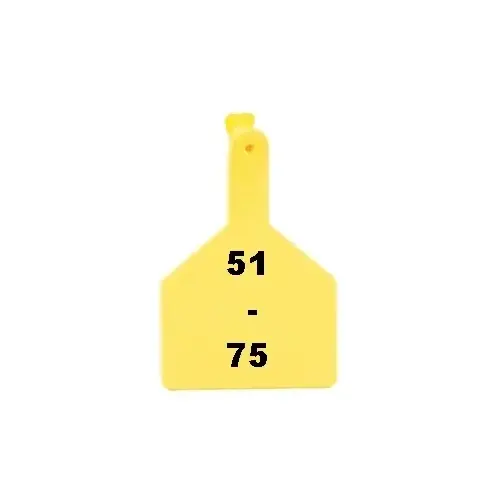 Z Tags 700-2500-700 Z Tags 1-PC Pre-Numbered Laser Print Cow Tags, Numbers from 51 - 75, Yellow