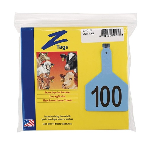 Z Tags 700-2500-610 Z Tags 1-PC Pre-Numbered Laser Print Cow Tags, Numbers from 76 - 100, Blue