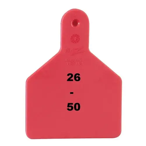 Z Tags 22712297 Z Tags 1-PC Pre-Numbered Laser Print Calf Tags, Numbers from 26 - 50, Red