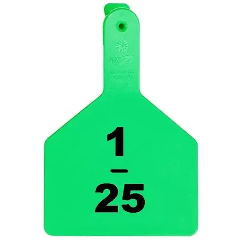 Z Tags 700-2500-585 Z Tags 1-PC Pre-Numbered Laser Print Cow Tags, Numbers from 1 - 25, Green