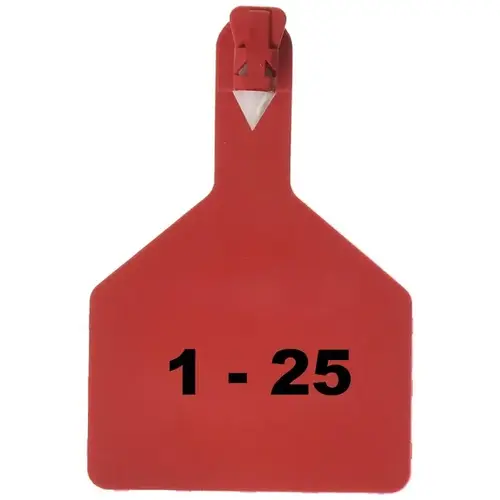 Z Tags 700-2500-599 Z Tags 1-PC Pre-Numbered Laser Print Cow Tags, Numbers from 1 - 25, Red