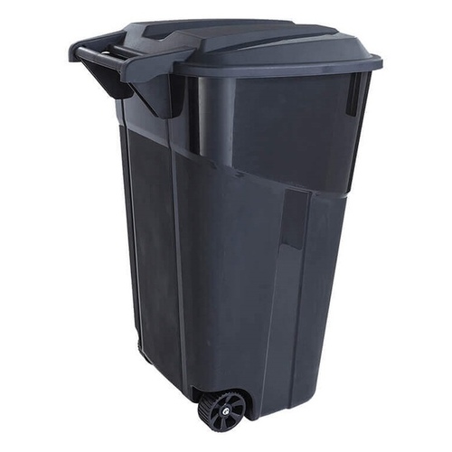 United Solutions TI0061 Trash Can Square 32-Gallon Wheeled Injection-Molded Plastic with Snap Tight Hinged Lid