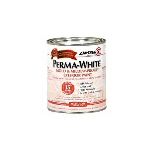Zinsser 3134 0 Exterior House Paint, Semi-Gloss, White, 1 qt Can