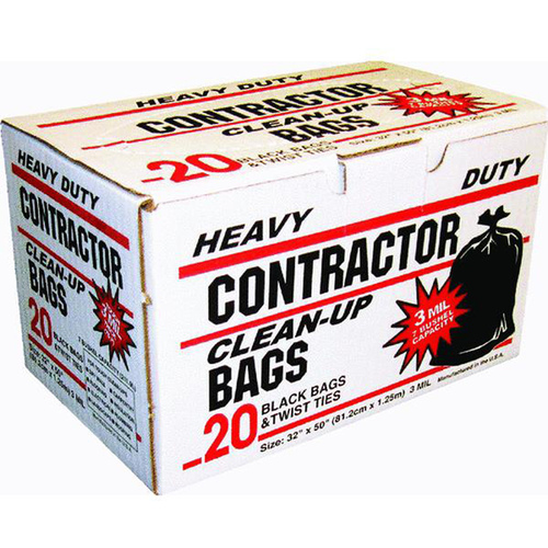 PRIMROSE PLASTICS/COM 11520 Heavy Duty Contractor Garbage/Refuse Bag, 20-Ct. Black