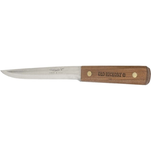 OLD HICKORY 07000 Boning Knife, 6 in L Blade, 1095 Carbon Steel Blade, Antiqued Handle, Brown Handle Brushed Nickel