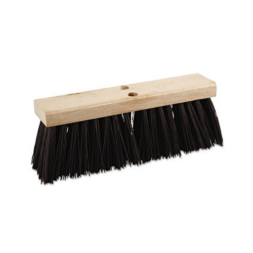 Street Broom Poly Bristles 16" x 5.25" with Wood Block Head Beige/Black