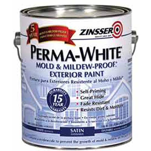 Exterior Paint and Primer Perma-White Satin White Water-Based Exterior 1 gal White - pack of 4