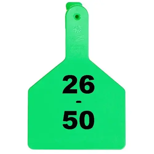 Z Tags 700-2500-586 Z Tags 1-PC Pre-Numbered Laser Print Cow Tags, Numbers from 26 - 50, Green