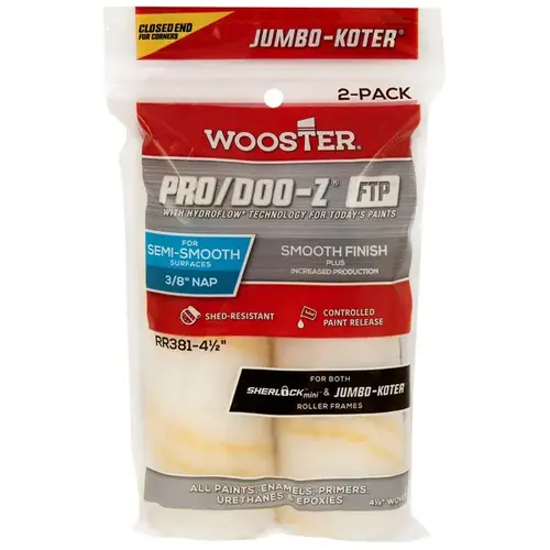 PRO/DOO-Z, FTP Roller Cover, 3/8 in Thick Nap, 4-1/2 in L, Fabric Cover, Gold/White Pair