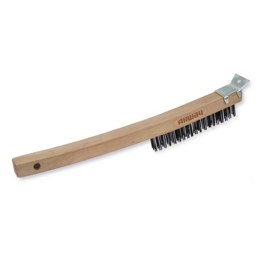 Allway WBS319 Wire Brush with Scraper, Curved Wood Handle, 3 x 19 Rows