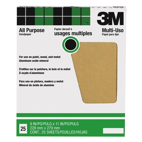 99406 Sandpaper Sheet, 11 in L, 9 in W, Coarse, 50 Grit, Aluminum Oxide Abrasive, Paper Backing Tan - pack of 25