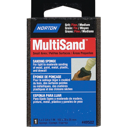 MultiSand Sanding Sponge, 4 in L, 2-3/4 in W, 80, 150 Grit, Fine, Medium Gray