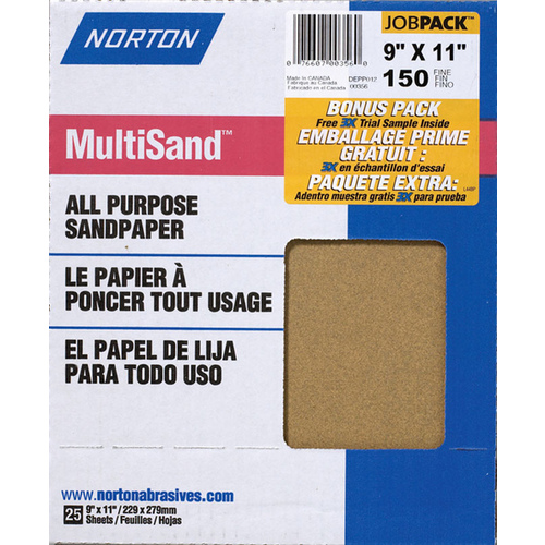 MultiSand 076607 Sanding Sheet, 11 in L, 9 in W, Medium, 120 Grit, Aluminum Oxide Abrasive - pack of 25