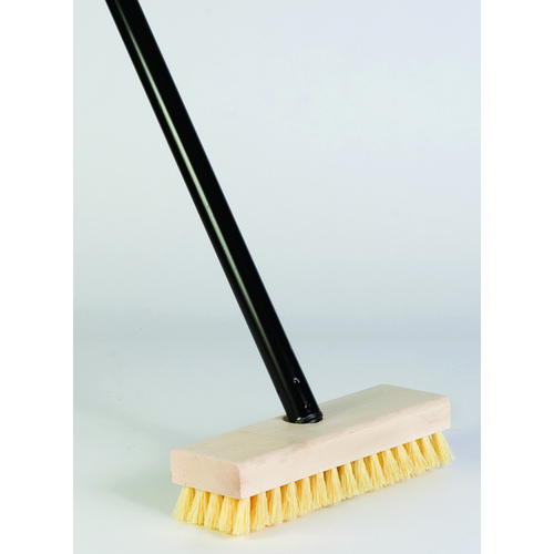 DQB 11932 Linoleum Scrub Brush Poly Bristles 7.75" x 1" with Wood Block Head and 48" Handle Beige