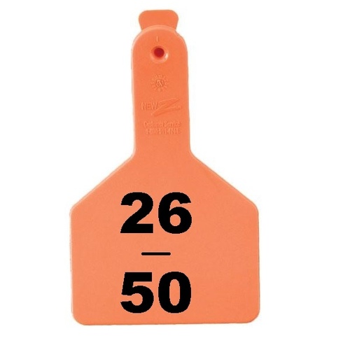 Z Tags 700-2500-579 Z Tags 1-PC Pre-Numbered Laser Print Cow Tags, Numbers from 26 - 50, Orange