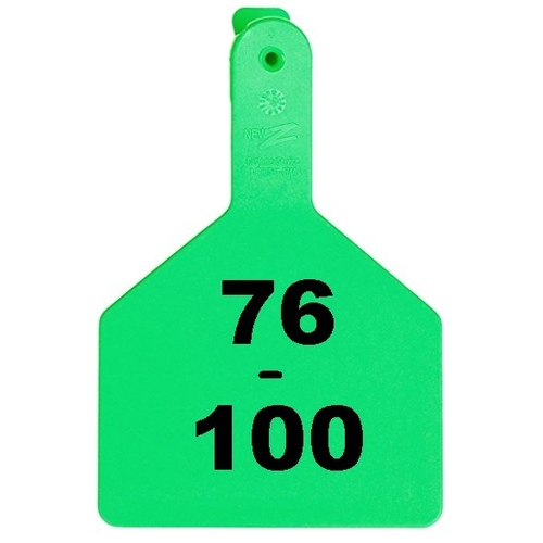 Z Tags 1-PC Pre-Numbered Laser Print Cow Tags, Numbers from 76 - 100, Green