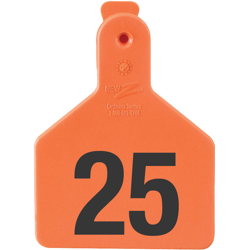 Z Tags 1-PC Pre-Numbered Laser Print Calf Tags, Numbers from 1 - 25, Orange