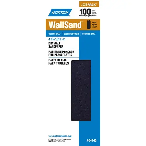 Sandpaper, 11-1/4 in L, 4-3/16 in W, P100 Grit, Medium, Silicone Carbide Abrasive Black - pack of 25