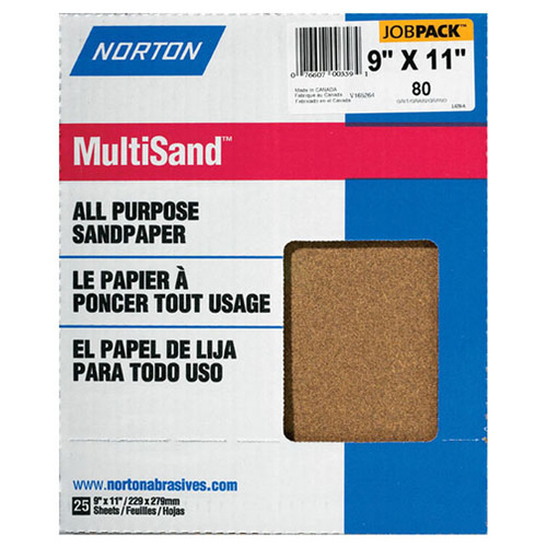 All Purpose Sandpaper MultiSand 11" L X 9" W 80 Grit Aluminum Oxide