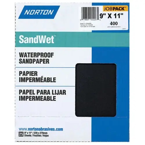 Sanding Sheet, 9 in L, 11 in W, 400A Grit, Super Fine, Aluminum Oxide Abrasive - pack of 25