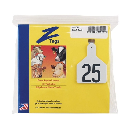 Z Tags 22712288 Z Tags 1-PC Pre-Numbered Laser Print Calf Tags, Numbers from 1 - 25, White