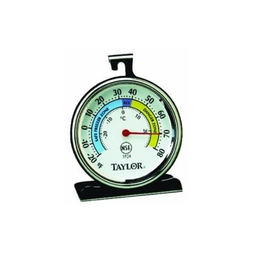 TAYLOR 5924 Fridge/Freezer Thermometer,-20 to 80 deg F, Analog Display, White