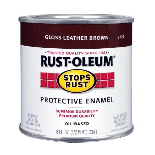 STOPS RUST Protective Enamel, Gloss, Leather Brown, 0.5 pt Can