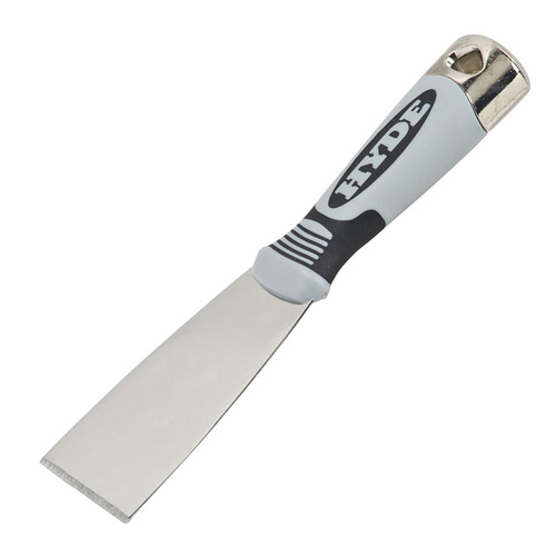 Hyde 06158 Pro Stainless Putty Knife, 1-1/2 in W Blade, Stainless Steel Blade, Plastic Handle, Soft-Grip Handle Blue/Silver