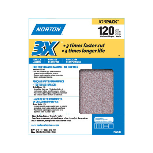 Norton Consumer Products 68172 P120 High Performance Sand Paper - 9 x 11 pack of 20