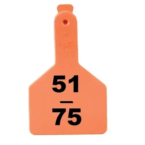 Z Tags 700-2500-702 Z Tags 1-PC Pre-Numbered Laser Print Cow Tags, Numbers from 51 - 75, Orange