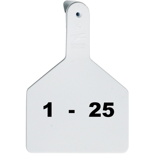 Z Tags 1-PC Pre-Numbered Laser Print Cow Tags, Numbers from 1 - 25, White