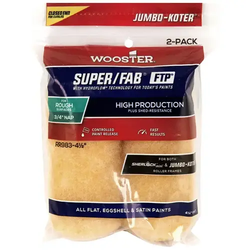 Super/Fab, FTP Roller Cover, 3/4 in Thick Nap, 4-1/2 in L, Fabric Cover, Gold  - 2 per pack x12 packs