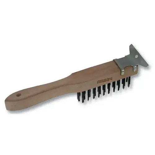 Heavy-Duty Wire Brush with Scraper, Wood Handle