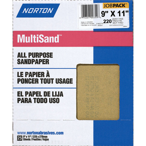 Norton 1935162 All Purpose Sandpaper MultiSand 11" L X 9" W 220 Grit Aluminum Oxide