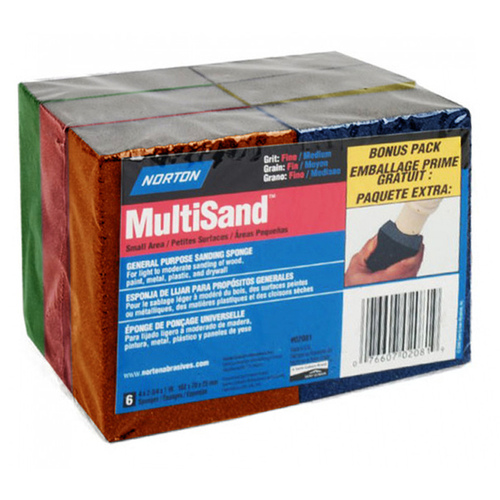 MultiSand Sanding Sponge, 4-7/8 in L, 2-7/8 in W, Fine, Medium - pack of 6