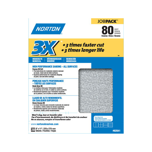 Norton Consumer Products 68174 P80 High Performance Sand Paper - 9 x 11 pack of 20