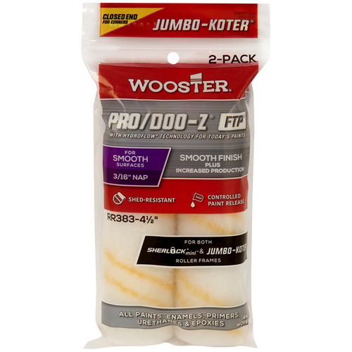 PRO/DOO-Z, FTP Roller Cover, 3/16 in Thick Nap, 4-1/2 in L, Fabric Cover, Gold/White Pair