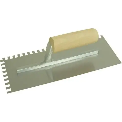 11" X 4-1/2" Notched Trowel - 1/2" X 1/2" X 1/2" SQ with Wood Handle