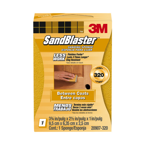 Sanding Sponge, 3-3/4 in L, 2-5/8 in W, 320 Grit, Fine, Aluminum Oxide Abrasive Gold