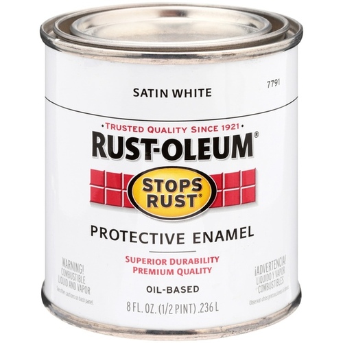 STOPS RUST Protective Enamel, Satin, White, 0.5 pt Can