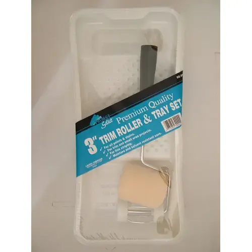 3" MINI Trim Roller & Tray Set - 3/8" Nap White