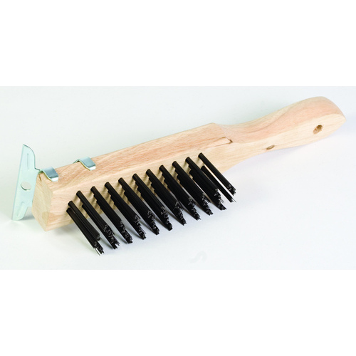 Wire Scratch Brush Steel Wire Bristles 4x11 with 11" Wood Block Handle with Metal Scraper